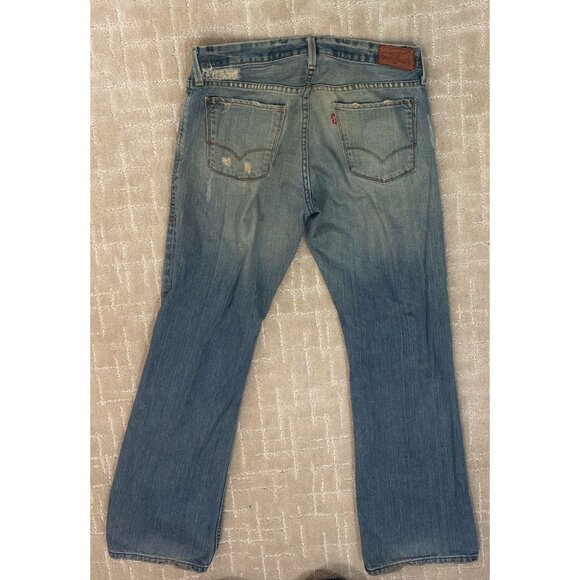 Levi's 527 Boot Cut Jeans Mens 32x32 Light Wash Distressed Red Patch Premium - Picture 2 of 4